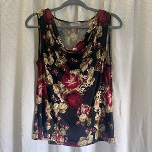 Tahari Floral Cowl Neck Tank Top - Red and Black